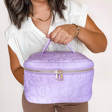Purple Floral Puff Cosmetic Bags