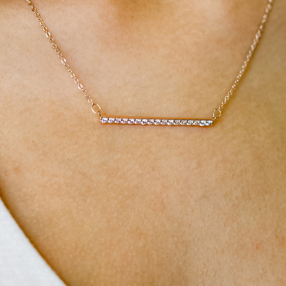 Pave Bar Rose Gold Necklace