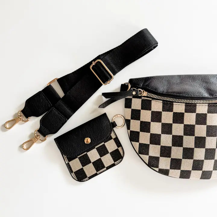 Checkered Crossbody Fanny Pack | Slim Card Holder | Wallet