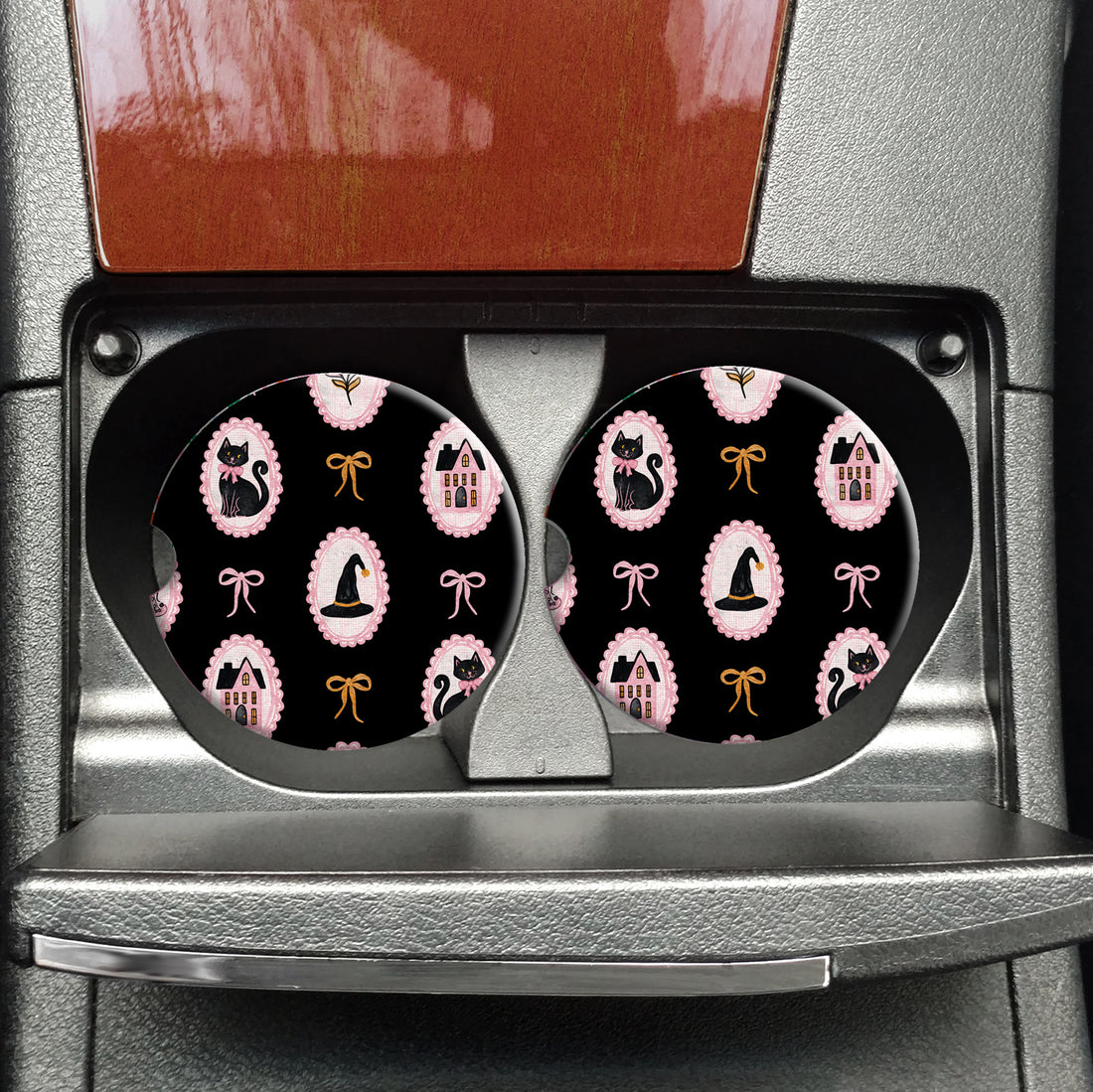 Black Halloween Coquette Car Coasters